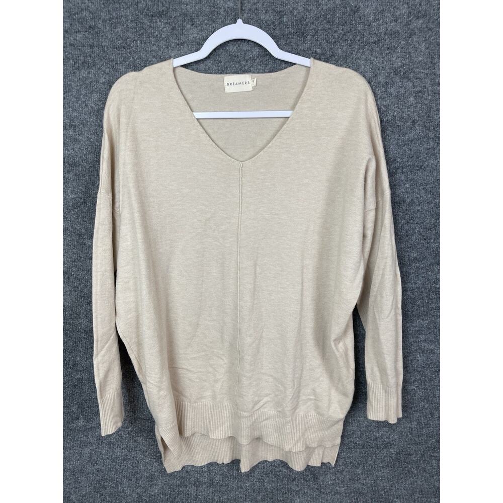 Dreamers Sweater Women's Size S/M Tan Long Sleeve V-Neck Cotton/Rayon